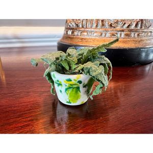 Vintage Dollhouse Plant in Planter Pot 1:12 Scale Miniature Ceramic Pot